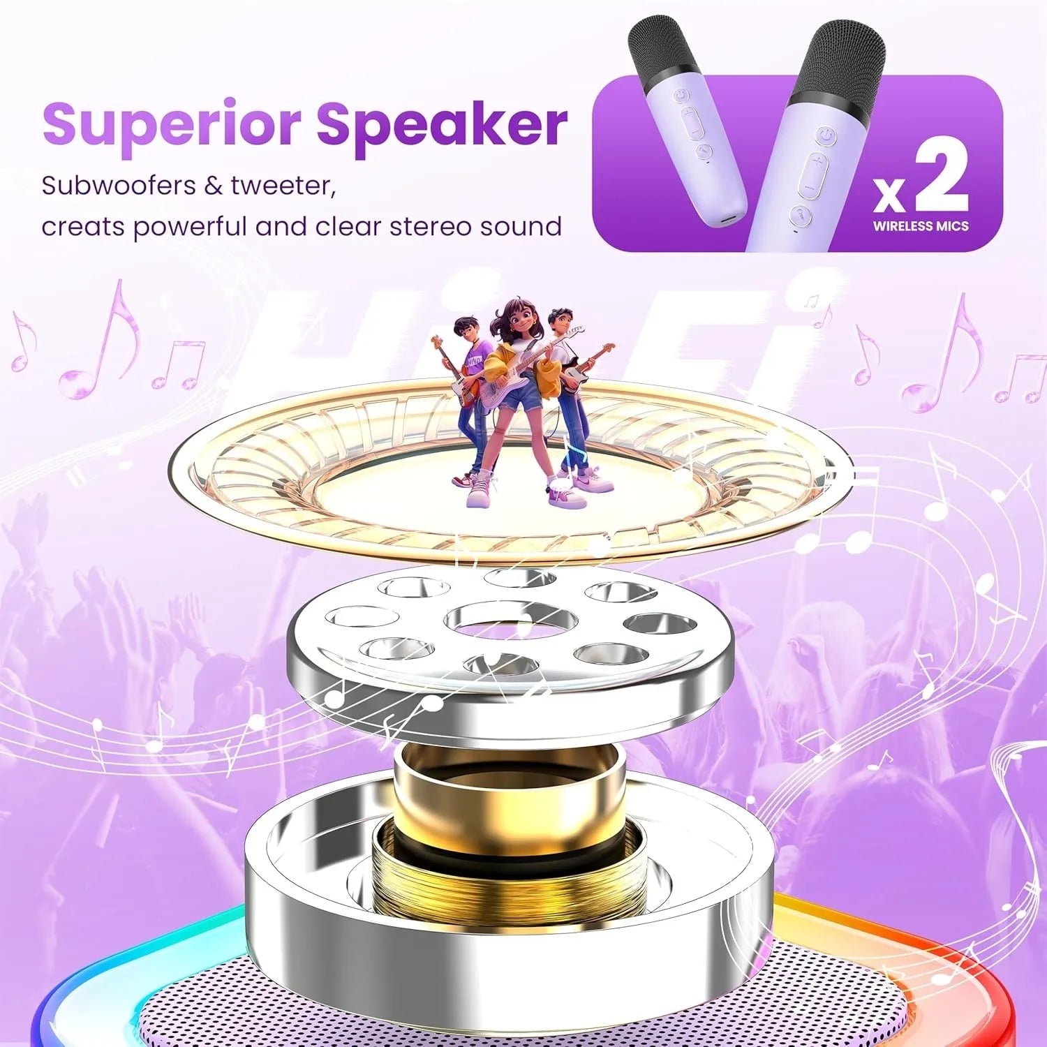 GMOX Mini Karaoke Machine with 2 Wireless Microphones for Kids Portable Bluetooth Speaker Singing Toy Best Birthday Gift