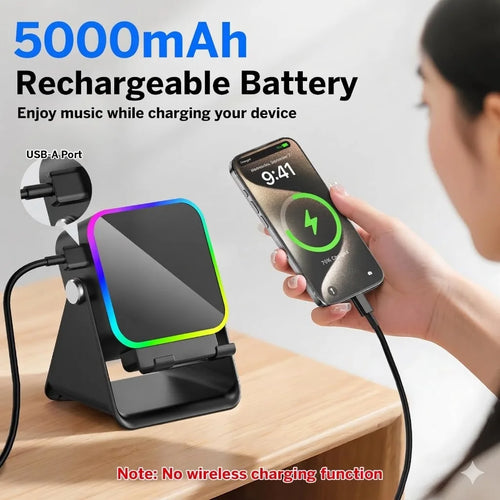 5 In 1 Auto-induction Wireless Induction Speaker 8 RGB Light Phone Stand Surround Sound Portable Bluetooth Phone Holder