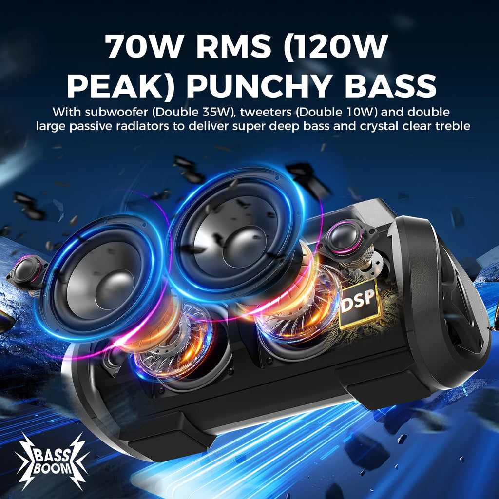 W-KING 70W RMS Bluetooth Portable Speaker,  Speaker Wireless Loud IPX6 Waterproof Bluetooth Speakers with Subwoofer/Bass Boost
